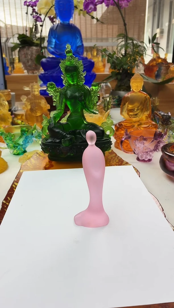 手工艺品琉璃粉色无相佛茶宠摆件12公分