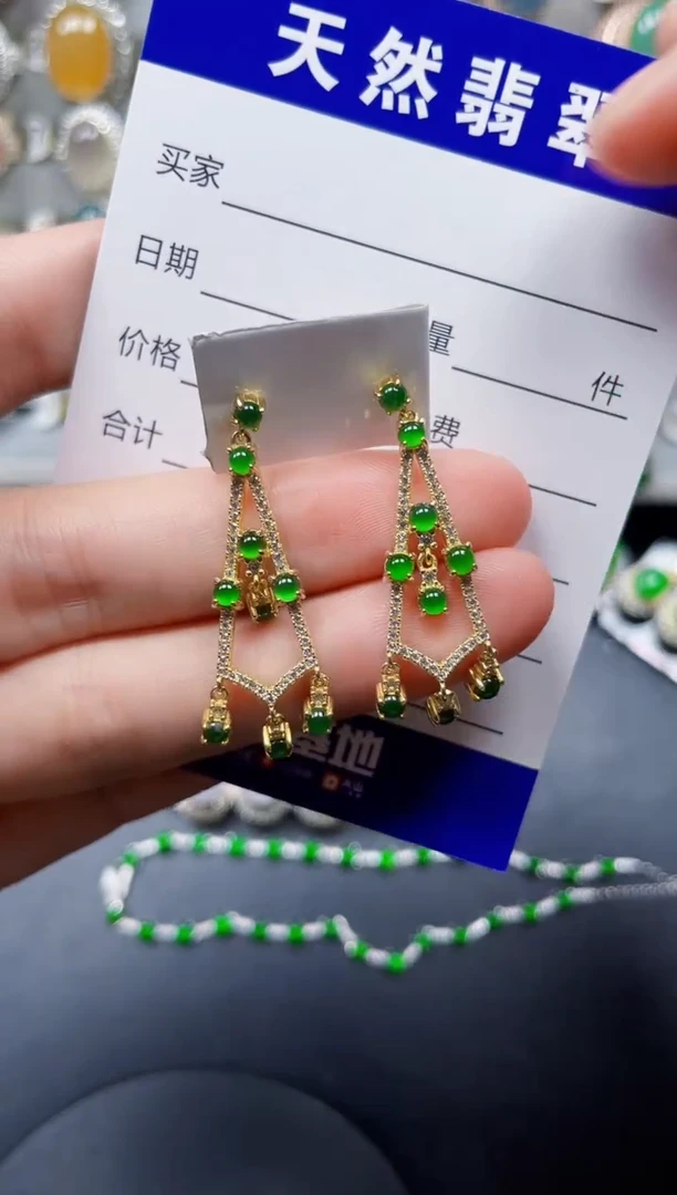 银S925镶嵌翡翠耳饰165