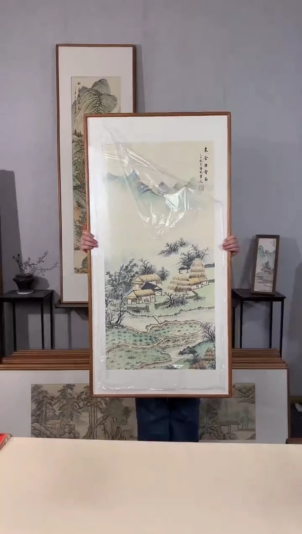 国画手绘*农舍雅会图*62*122cm带框发货