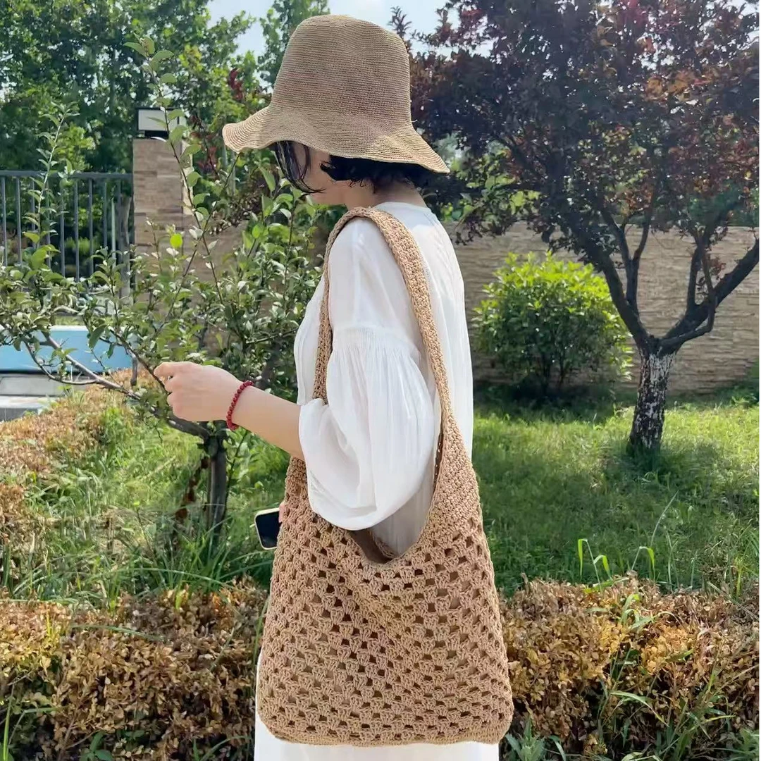 G36棉麻款拉链洋气百搭女式包时尚镂空单肩包度假编织包