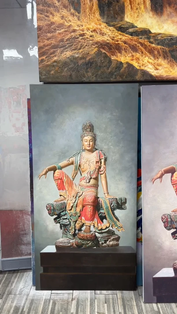 【闪购商品】油画手绘水月观音加框90*170