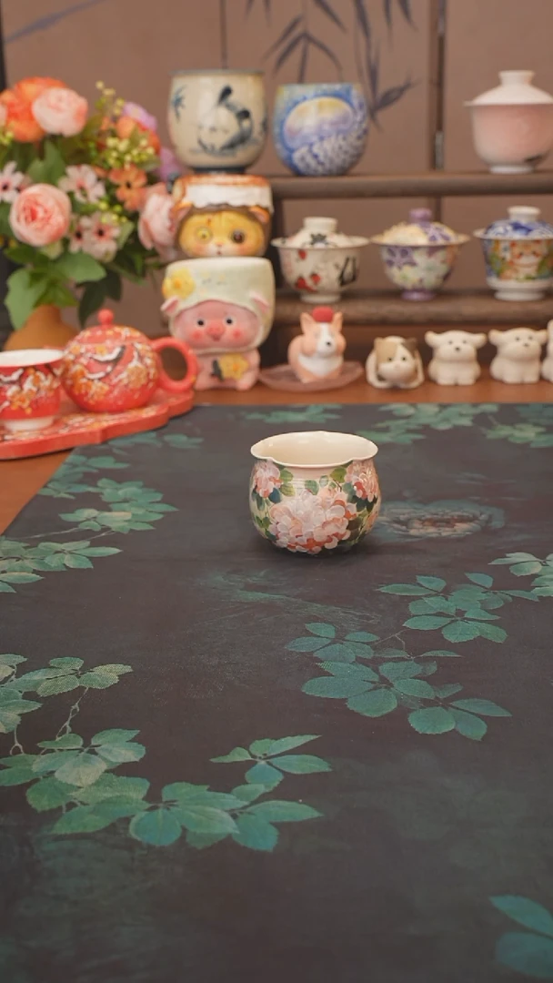 石一 绣球花花口品茗杯