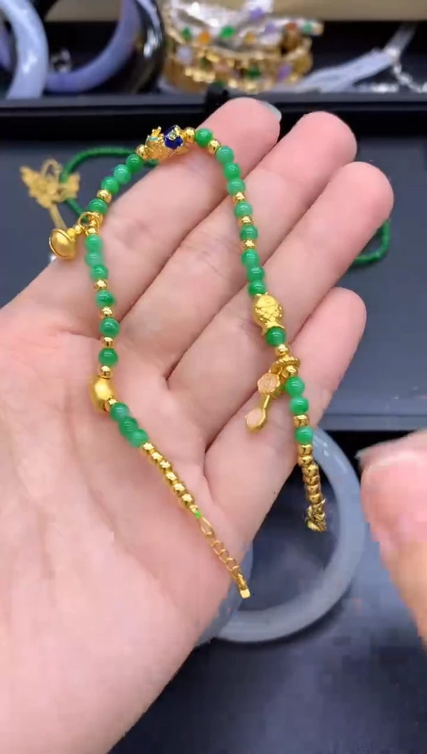 足金镶嵌手链翡翠531-中国好珍宝