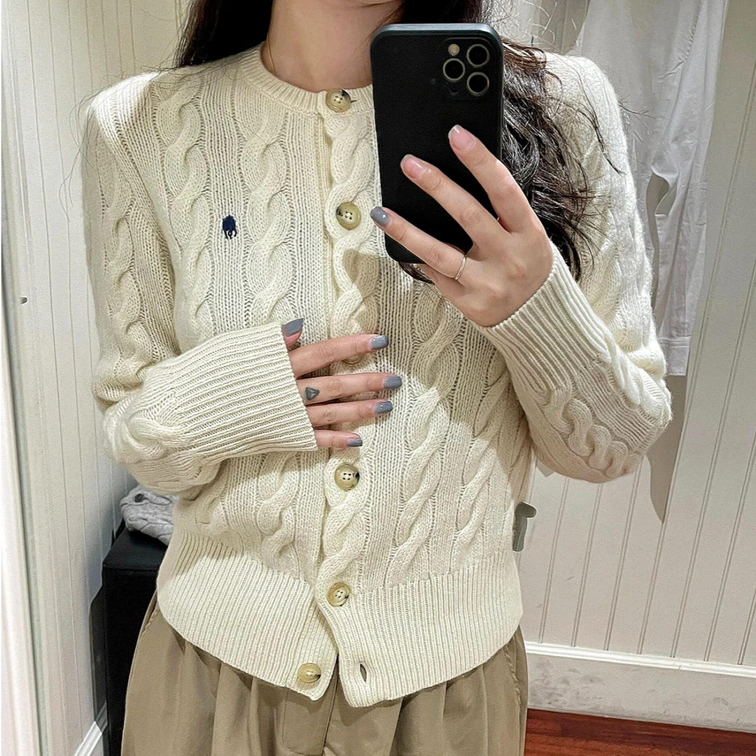 拉家 刺绣小马标 羊毛羊绒开衫女厚款外套秋冬 经典百搭 通通