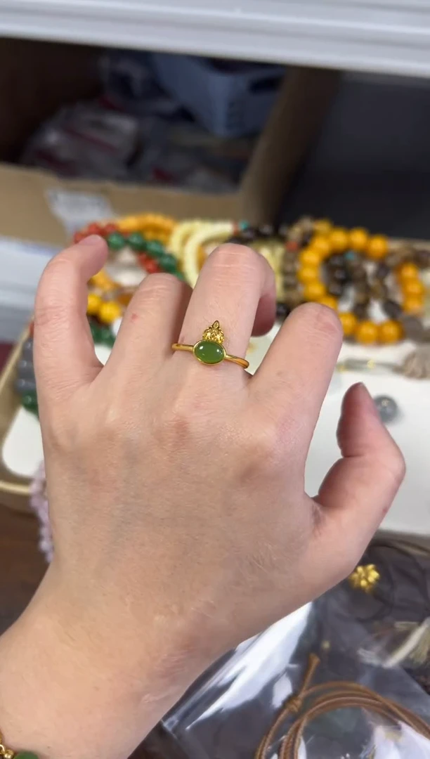 未镶嵌戒指和田玉和田玉碧玉葫芦蛋面镶嵌戒指[652]