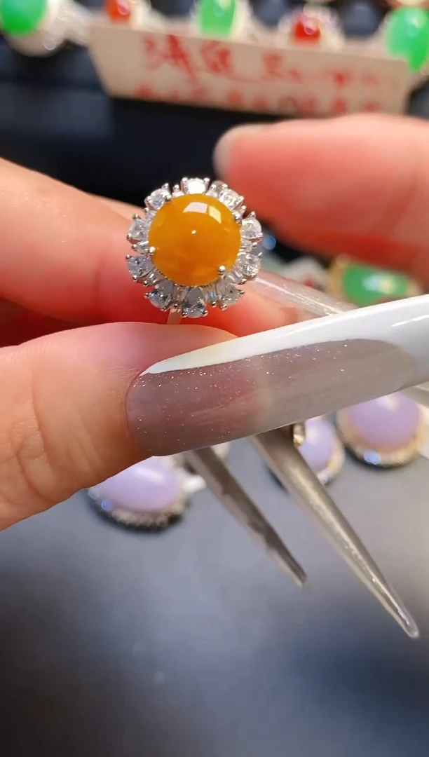 银S925镶嵌戒指翡翠天然