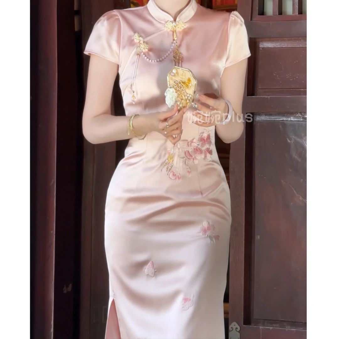 【七夕限定】【婉婉定制】【桃花酿】粉色旗袍连衣裙预CDW5QP8232B