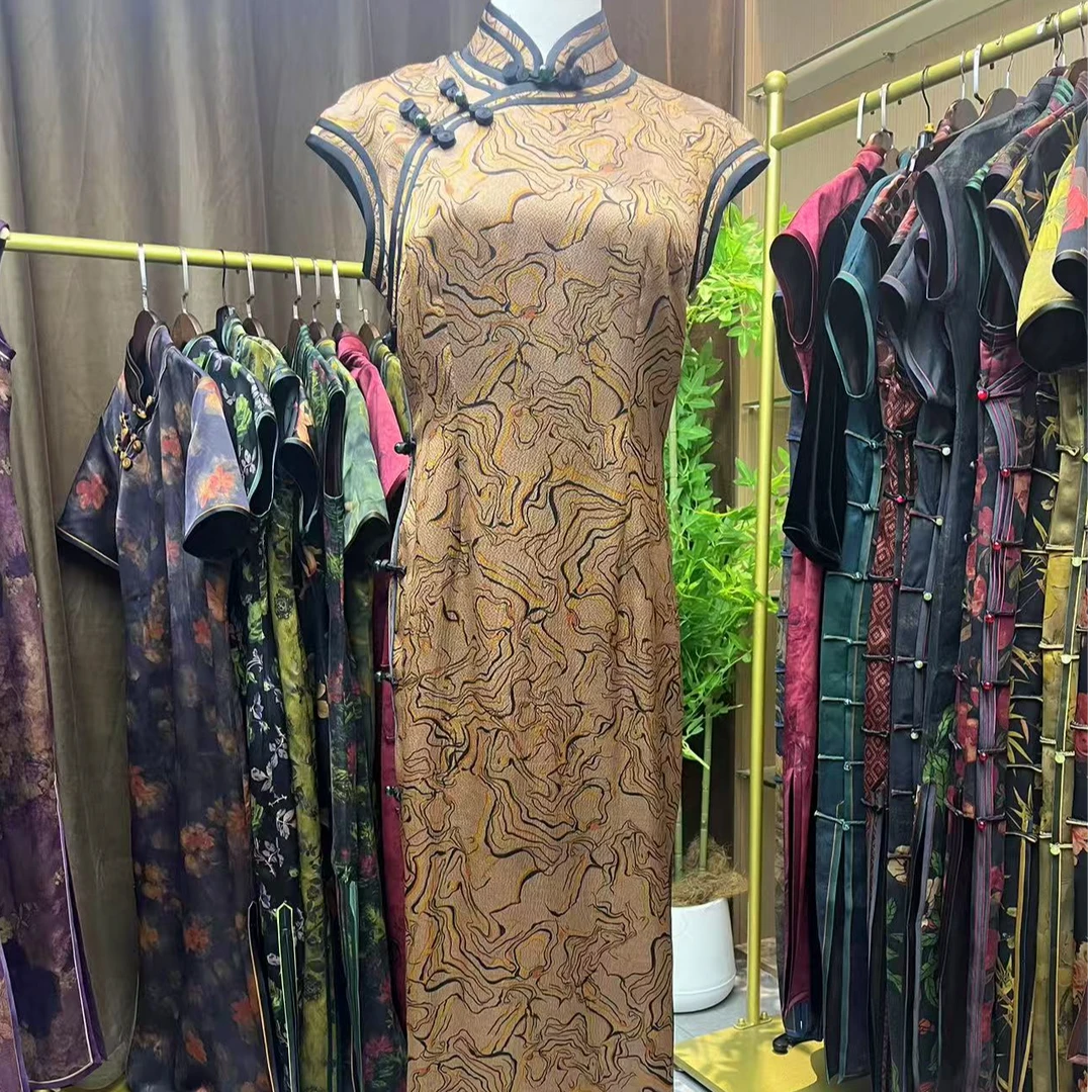 【SY018】墨澜云纱香云纱真丝全开襟复古国风长款日常休闲旗袍礼服