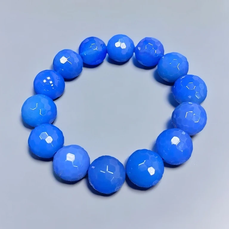 收藏款万寿石天然切面蓝玛瑙玉手串14MM高端轻奢精美单圈