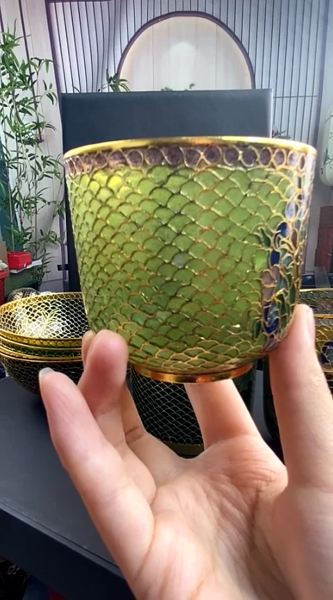 【闪购商品】非遗技艺 景泰蓝脱胎杯子黄绿色