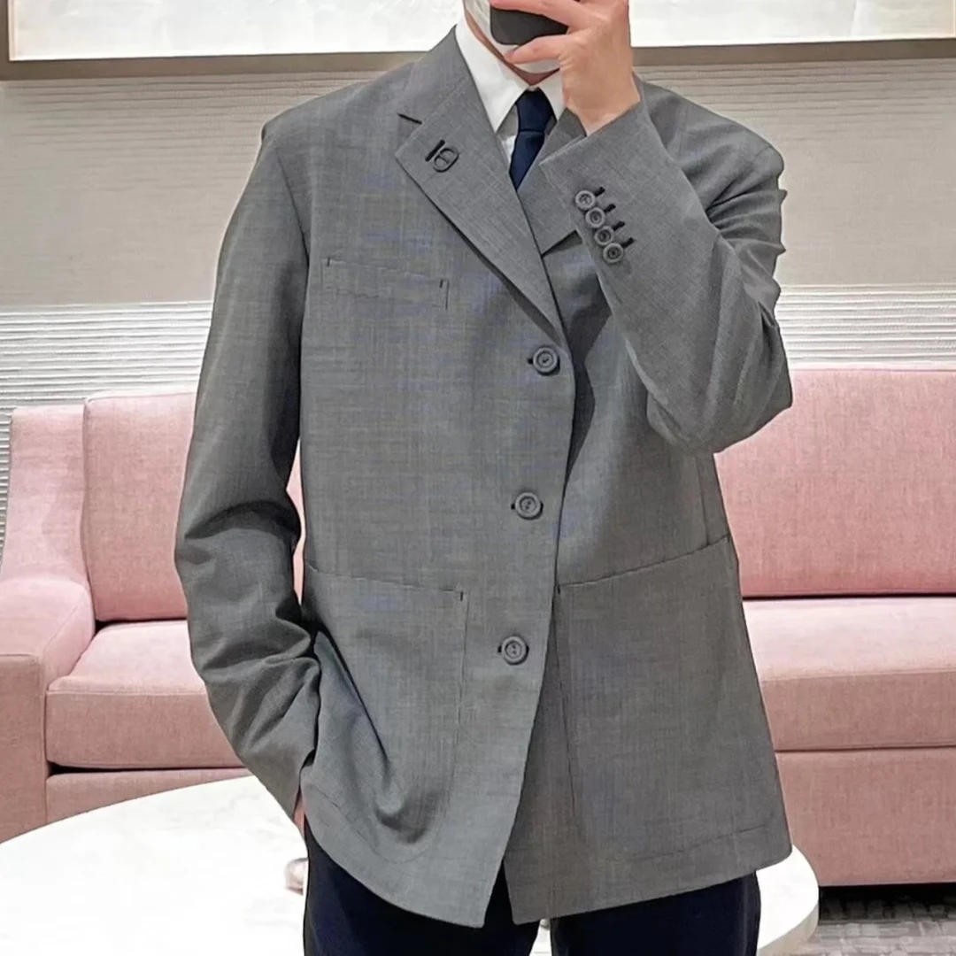 未使用 DIOR/迪奥 男士灰色领口CD休闲单西 129350