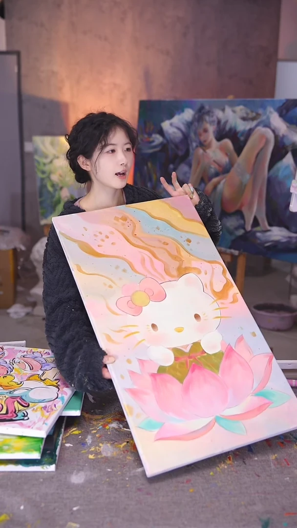 【闪购商品】油画kt猫丙烯画纯手绘