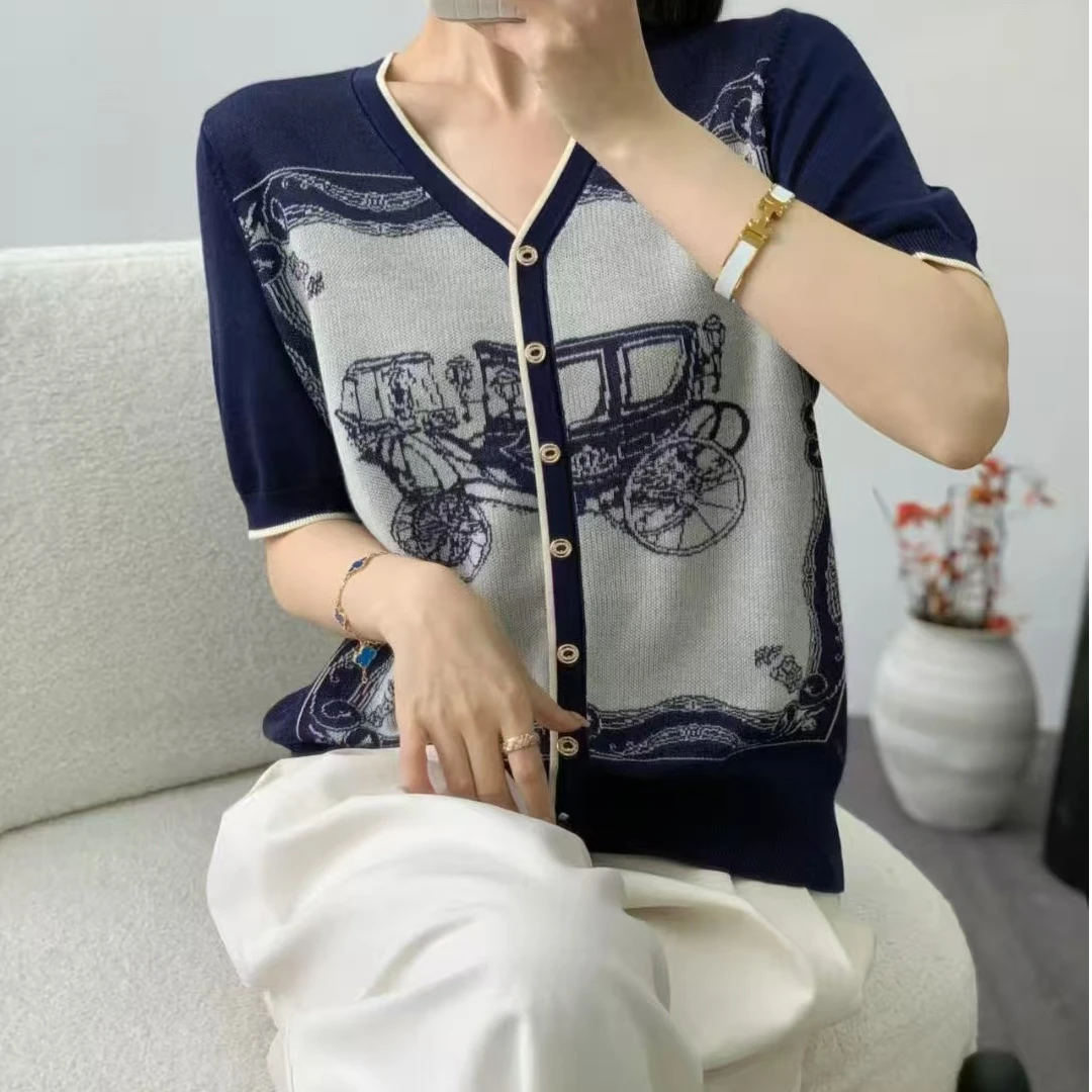 【大牌同款】魅力动人  莱赛尔天丝老爷车拼接短袖套头时尚洋气上衣