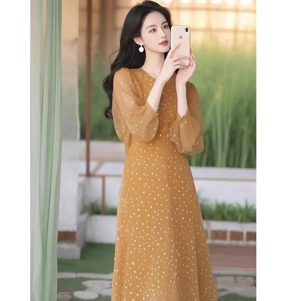 海边度假雪纺波点连衣裙女装春夏季气质名媛女神范高级感高端精致