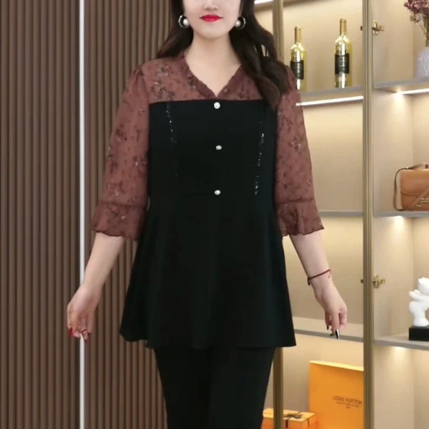 丹思慕春季新款优雅女装气质时尚拼接宽松新中式显瘦上衣ZB5034