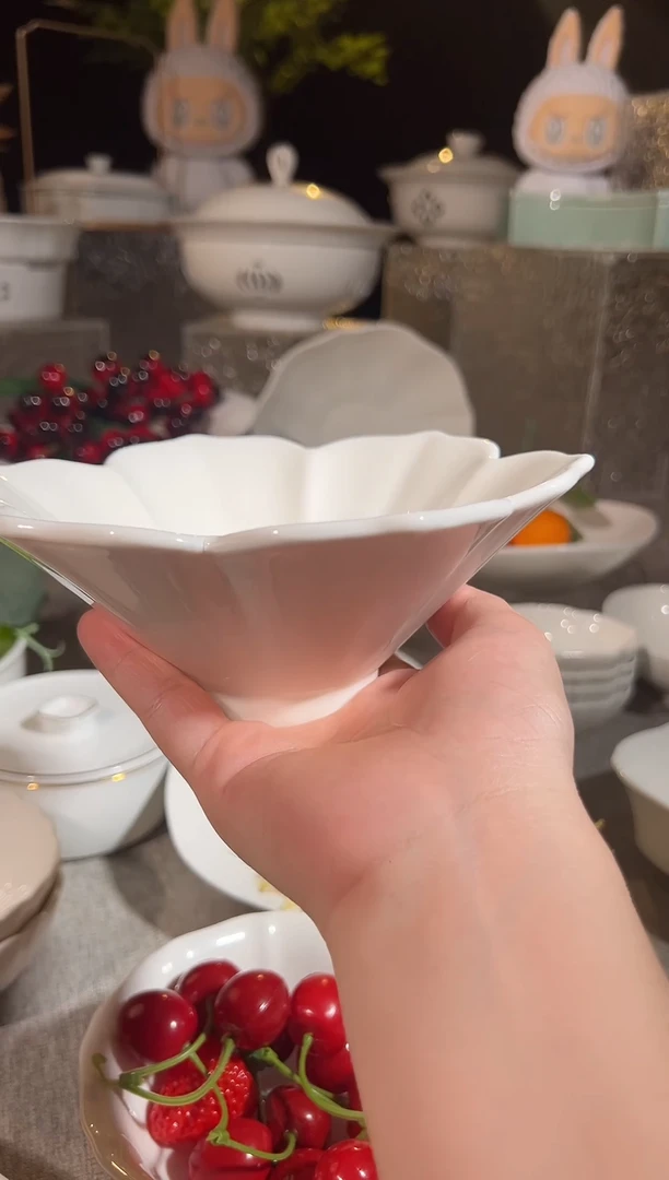 骨瓷7寸高温玉瓷·花边加高加厚汤碗