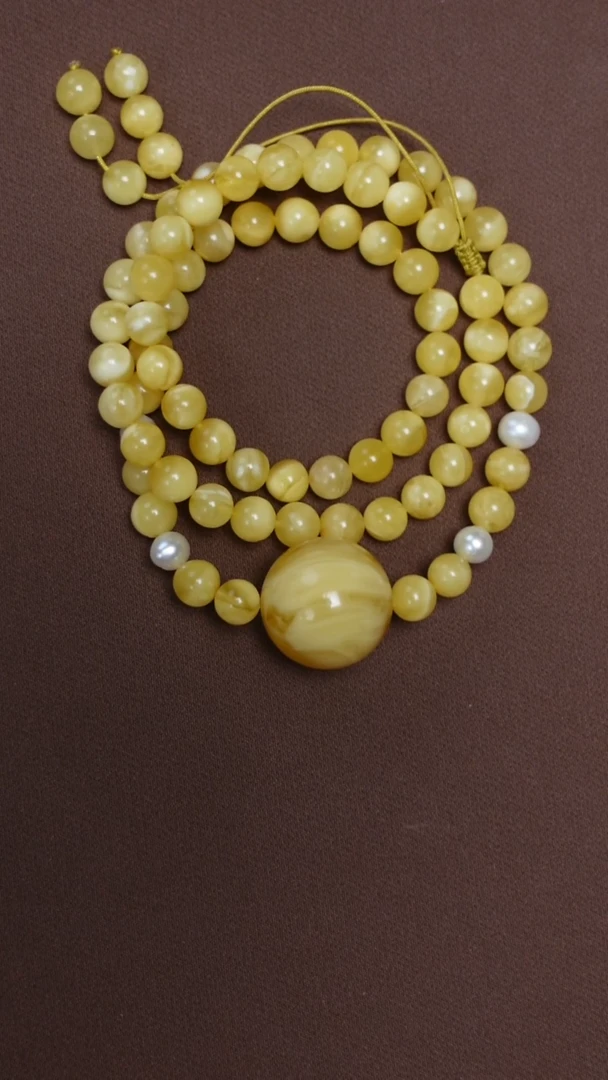 琥珀颈饰未镶嵌金白圆珠项链7-21mm