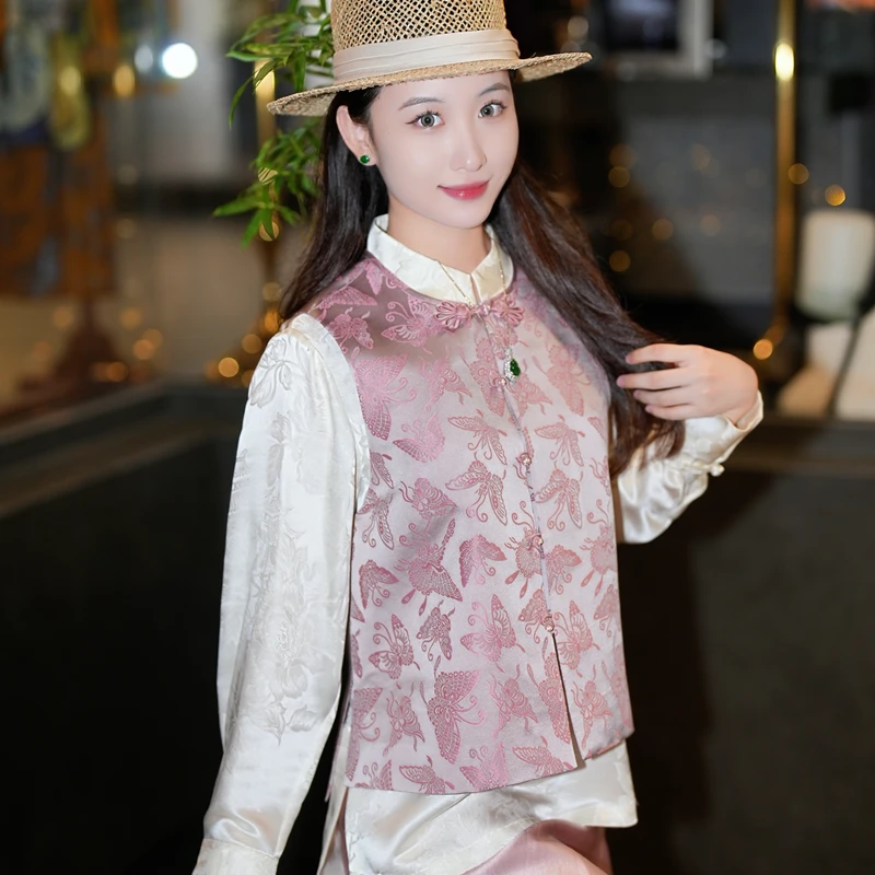 蓝大【​​烟粉​​】新中式桑蚕丝马甲5272