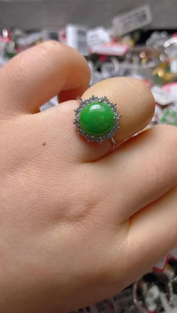 银S925镶嵌戒指翡翠百内无证书