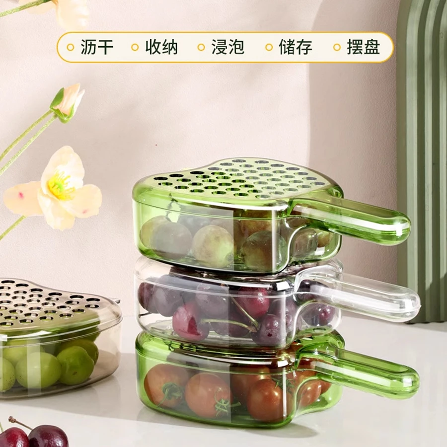 透明带手柄沥水篮新款带盖厨房家用加厚款高透客厅精致洗水果神器