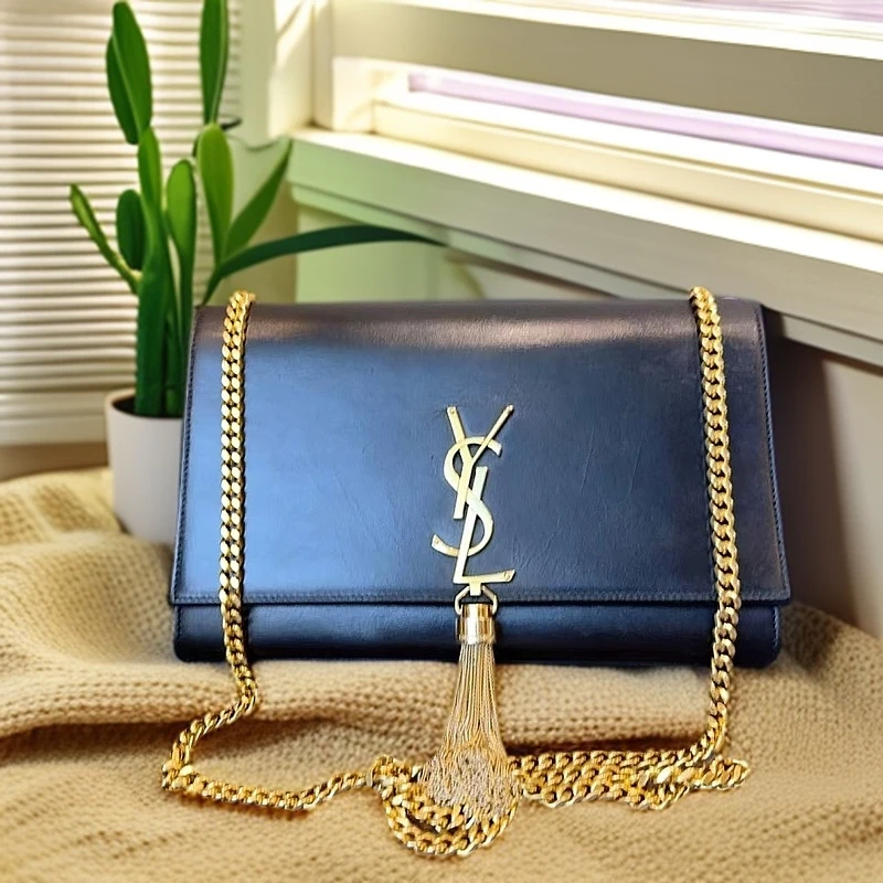 95新 YSL/圣罗兰 黑金流苏链条包  1178 8824