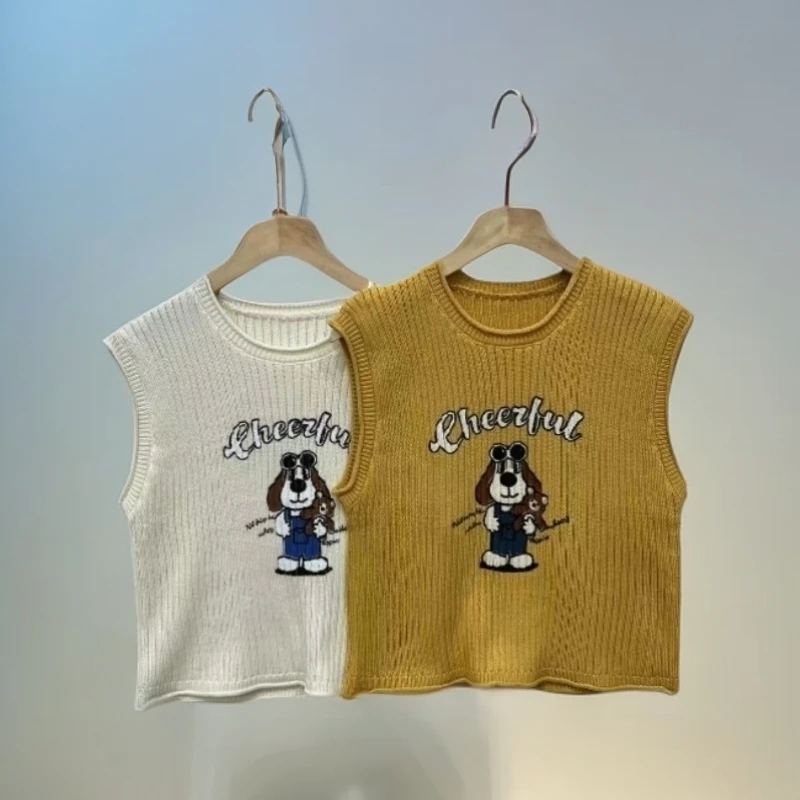 1341无袖针织字母小狗上衣女款时尚百搭上衣