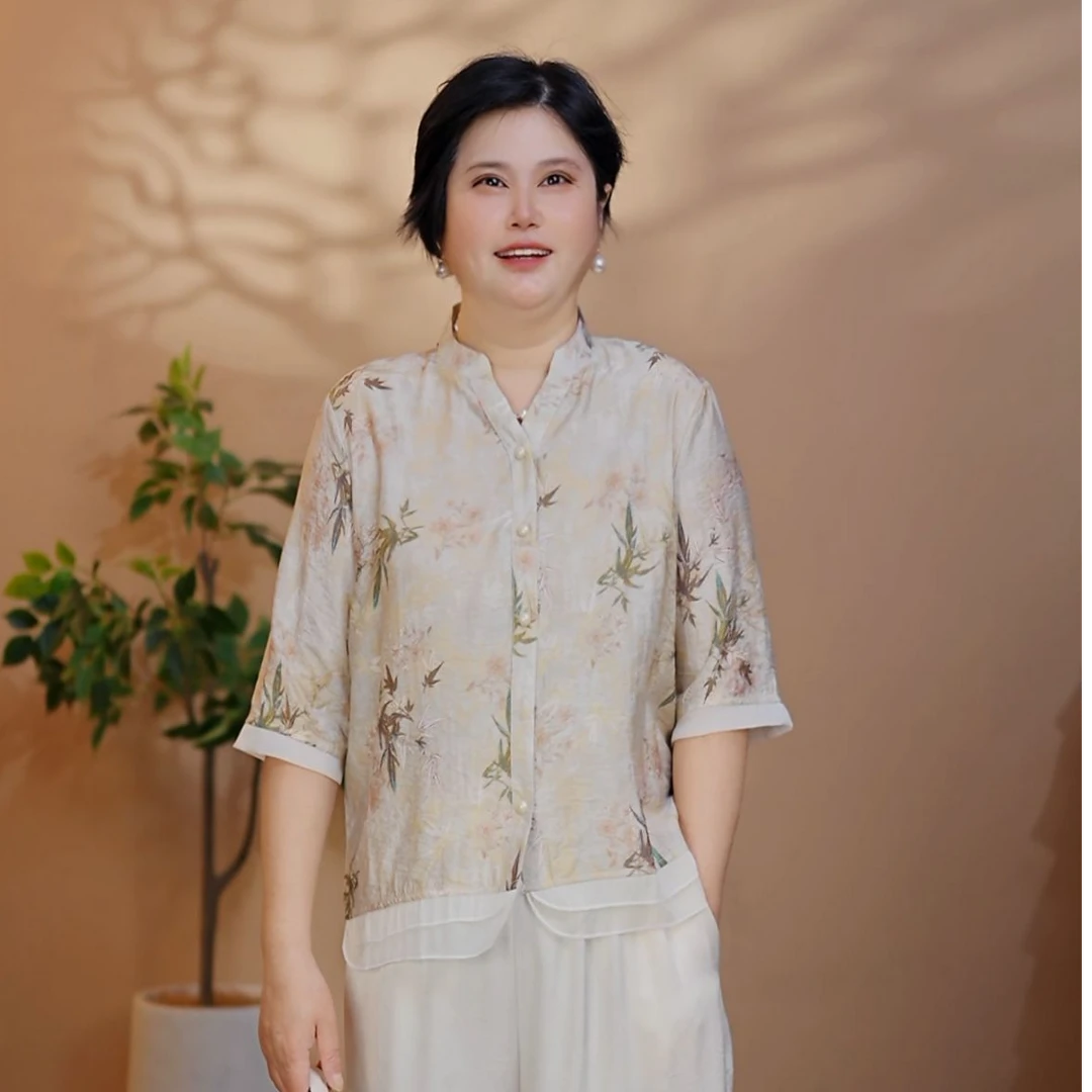 夏季新款时尚气质显瘦百搭衬衫洋气妈妈-78