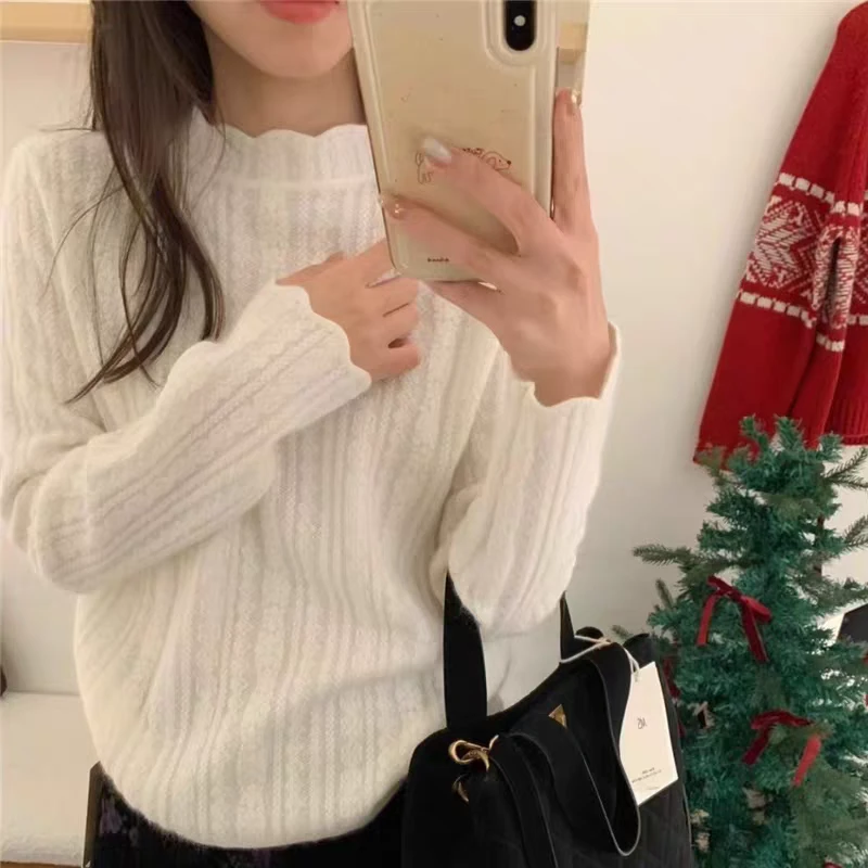 秋冬半高领套头内搭打底衫长袖宽松百搭毛衣加厚洋气韩版套头上衣