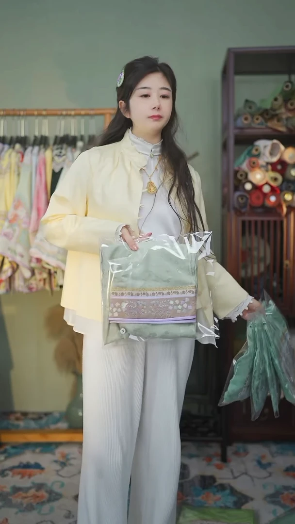 【闪购商品】织绣小码单层绿色裤子