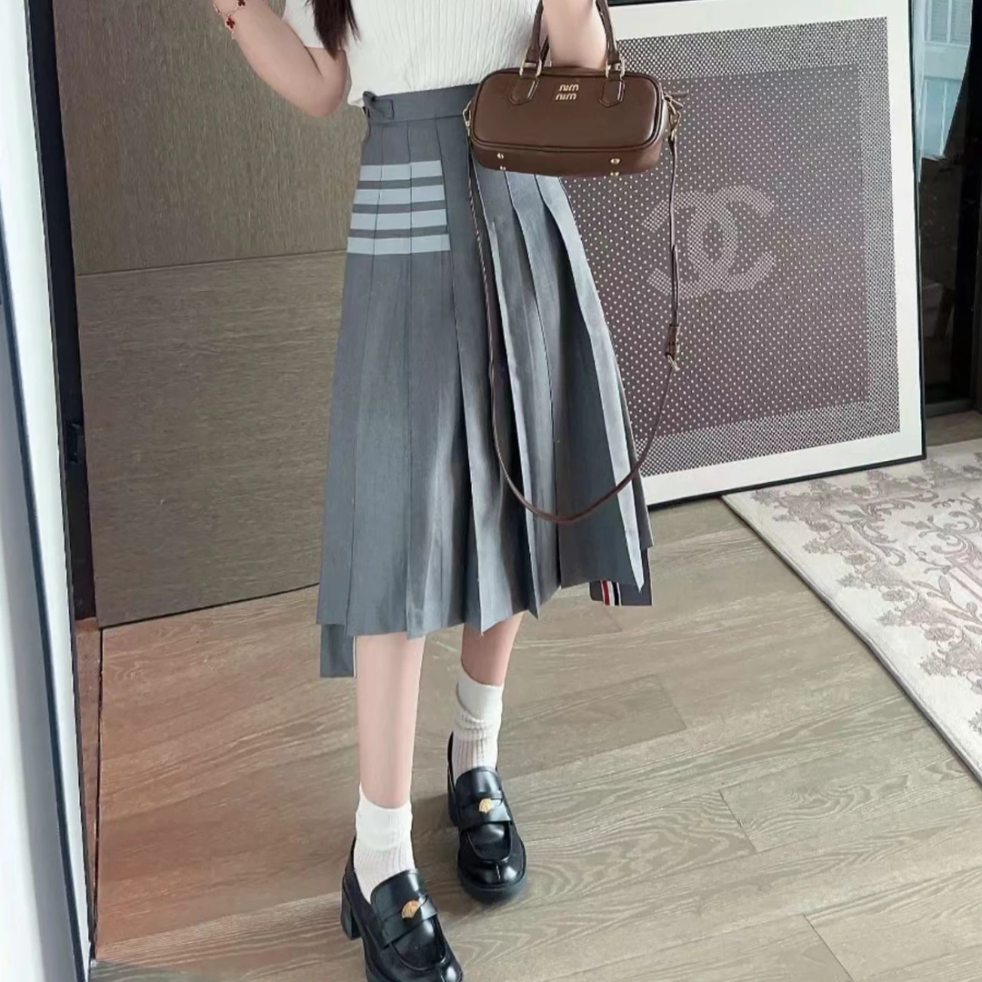 【小鱼】女款-羊毛色织开叉百褶长裙-经典简约时尚百搭显瘦显高