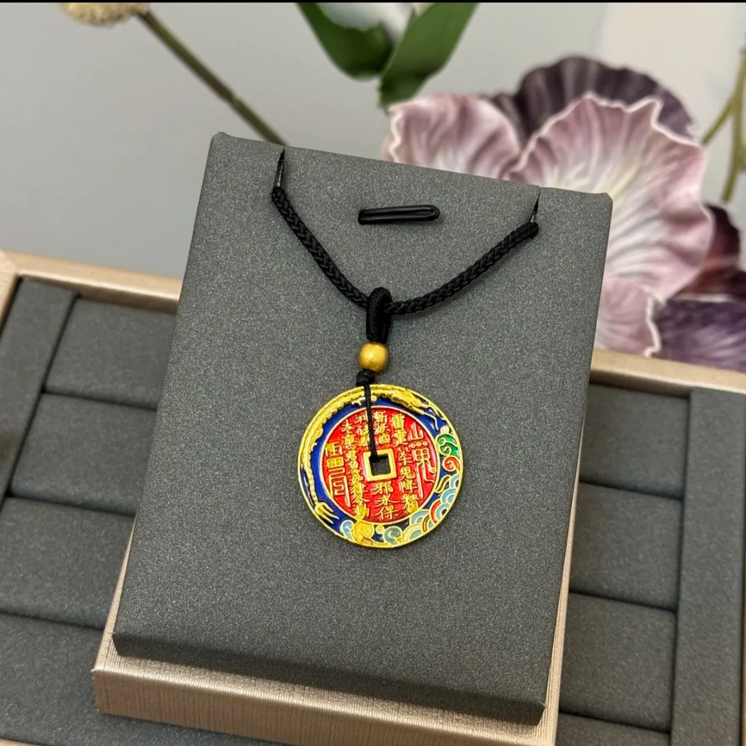 非金属棉绳项链 合金吊坠 山鬼花钱实心双面雕刻老君平安扣国潮