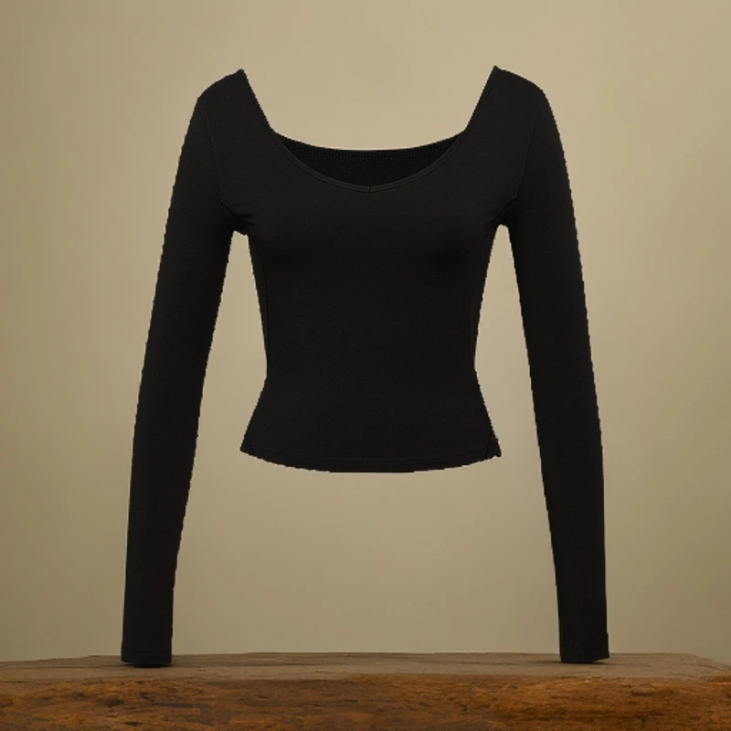 新款品质女装专柜正品素面纯色收身大V领长袖5300893哥哥