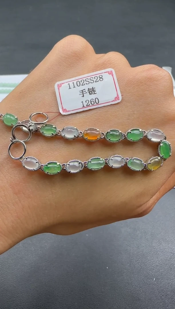 银S925镶嵌手链翡翠1102SS28