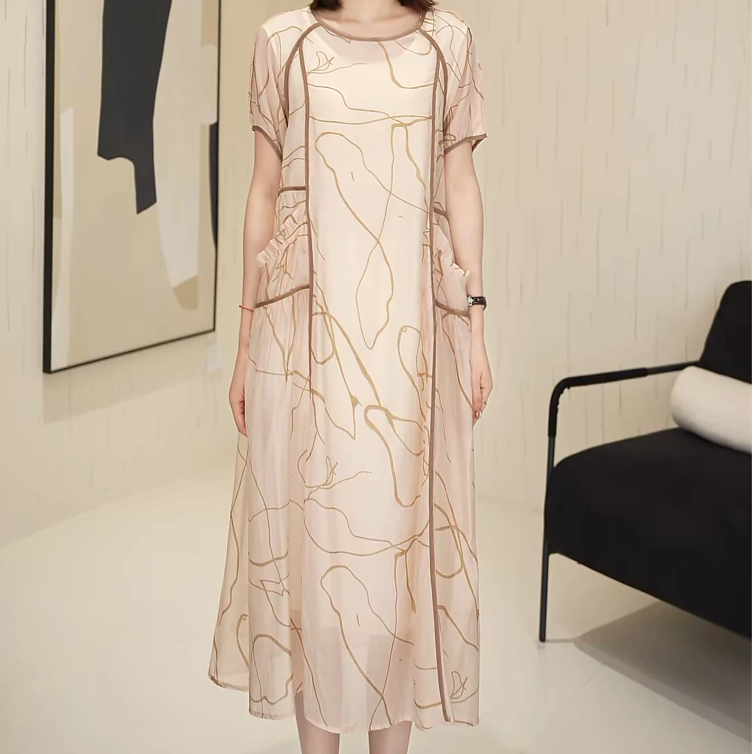 ZHUANGMA/庄玛夏季新款两件套杏底花舒适宽松连衣裙Z21L2292