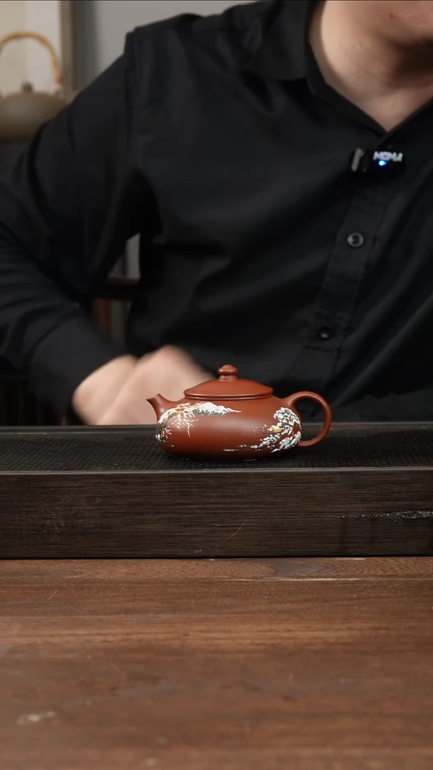 茶杯紫砂朱泥小寒江    堆绘    130CC