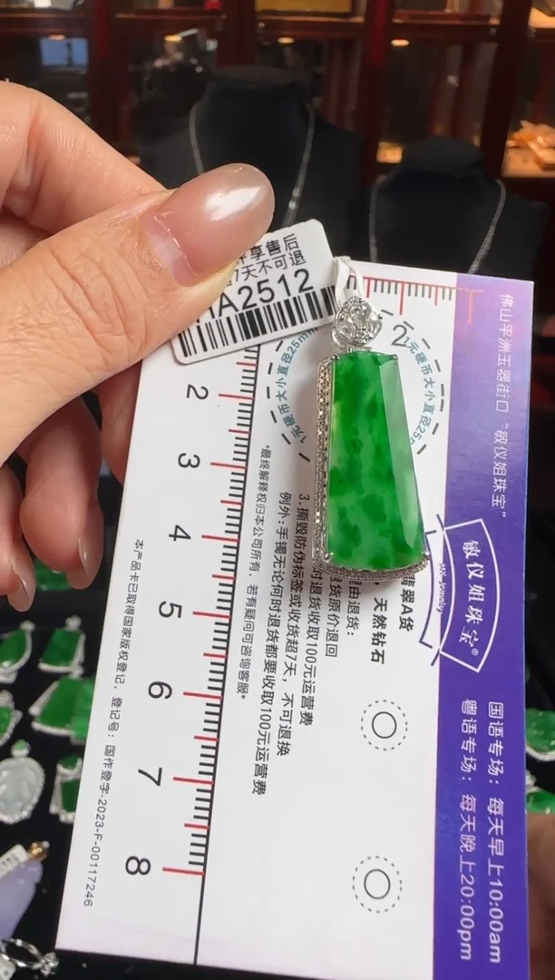 颈饰18K金镶嵌翡翠HA2512冰辣绿无事牌