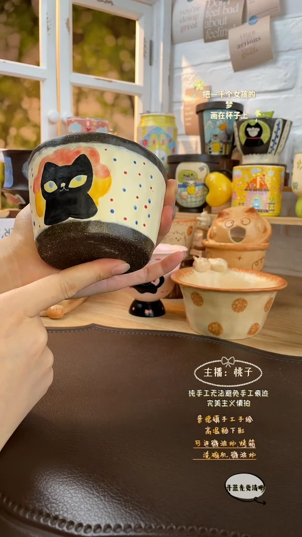 摆件景德镇创意手绘可爱设计师款文创黑猫紫砂