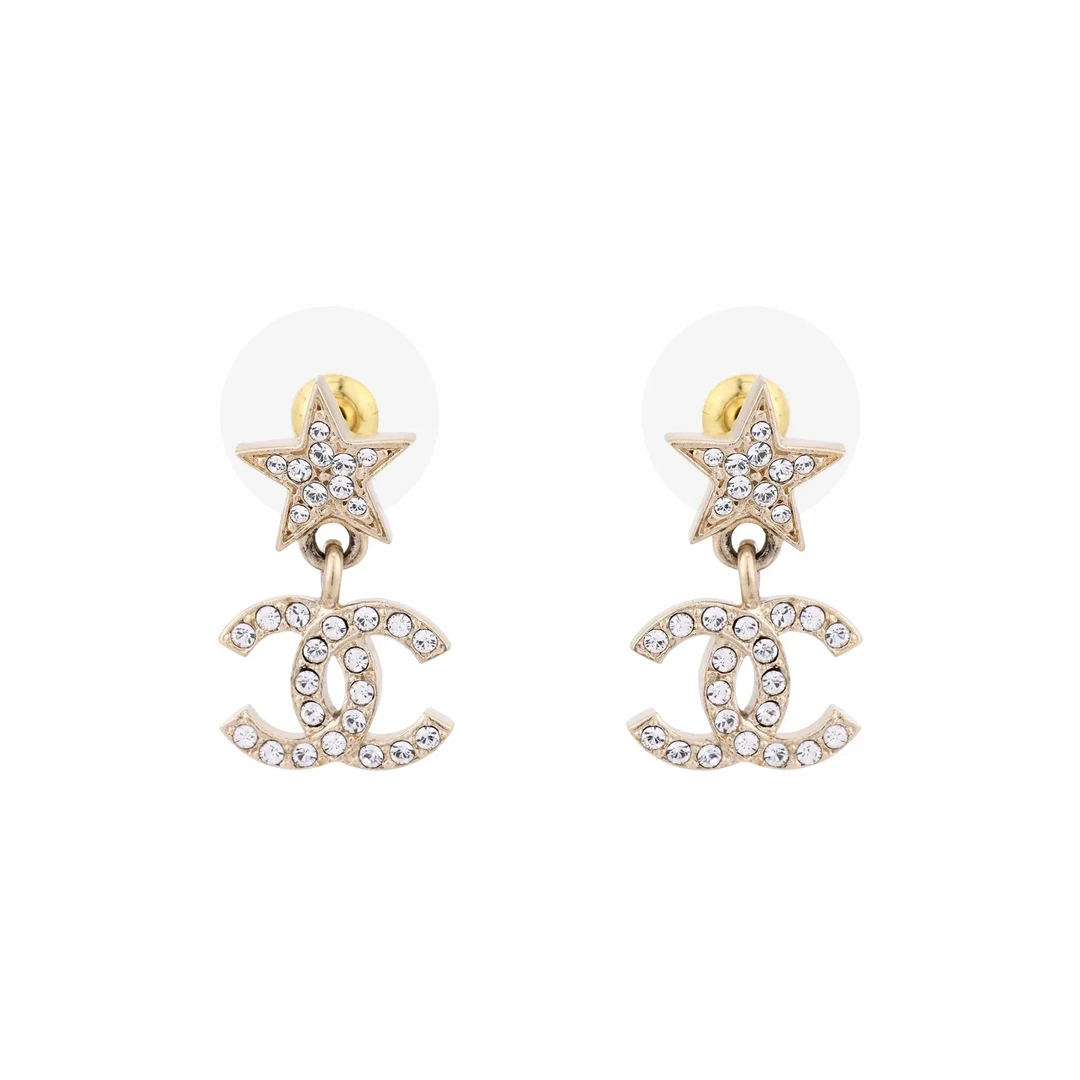 铜合金耳饰 CHANEL香奈儿 双C星星挂坠 金属  耳环 女款 金色