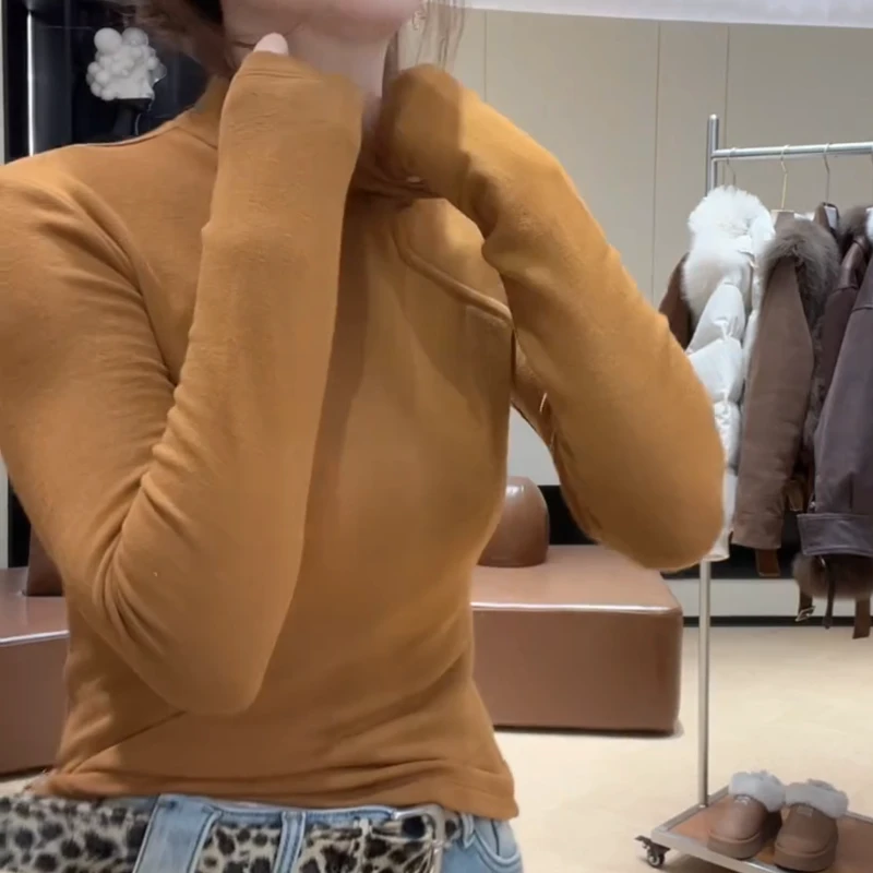 【单肩镂空】磨毛冬款显瘦修身气质时尚设计感T恤上衣LK2508782-1