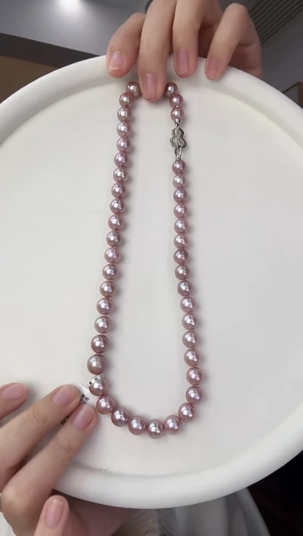 【闪购商品】淡水珍珠颈饰银S925镶嵌葫芦扣紫珠项链8-10mm