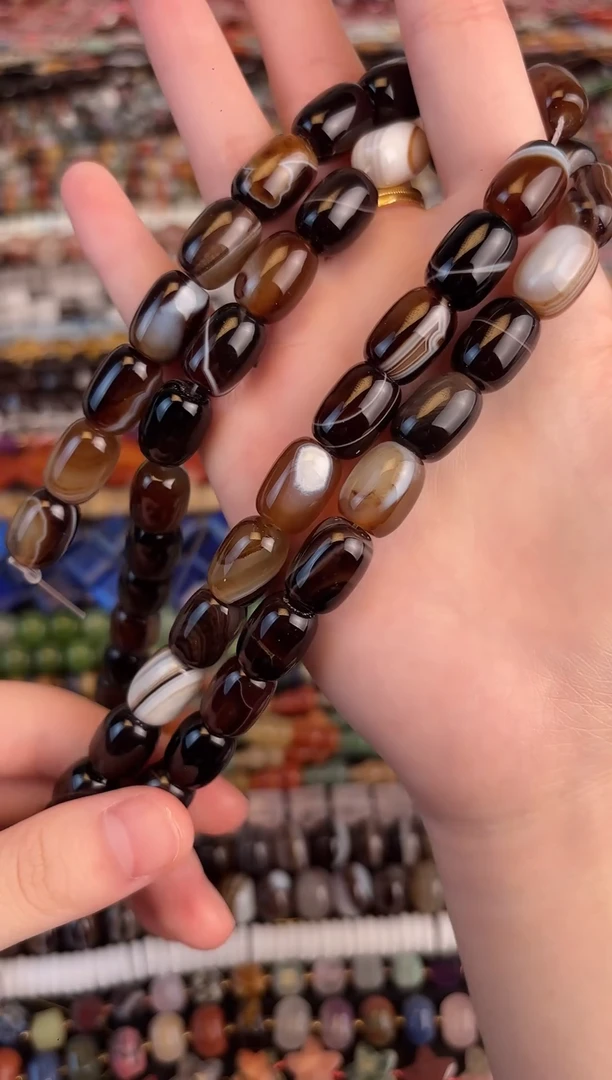 合金玛瑙/玉髓珠宝半成品咖啡玛瑙桶珠