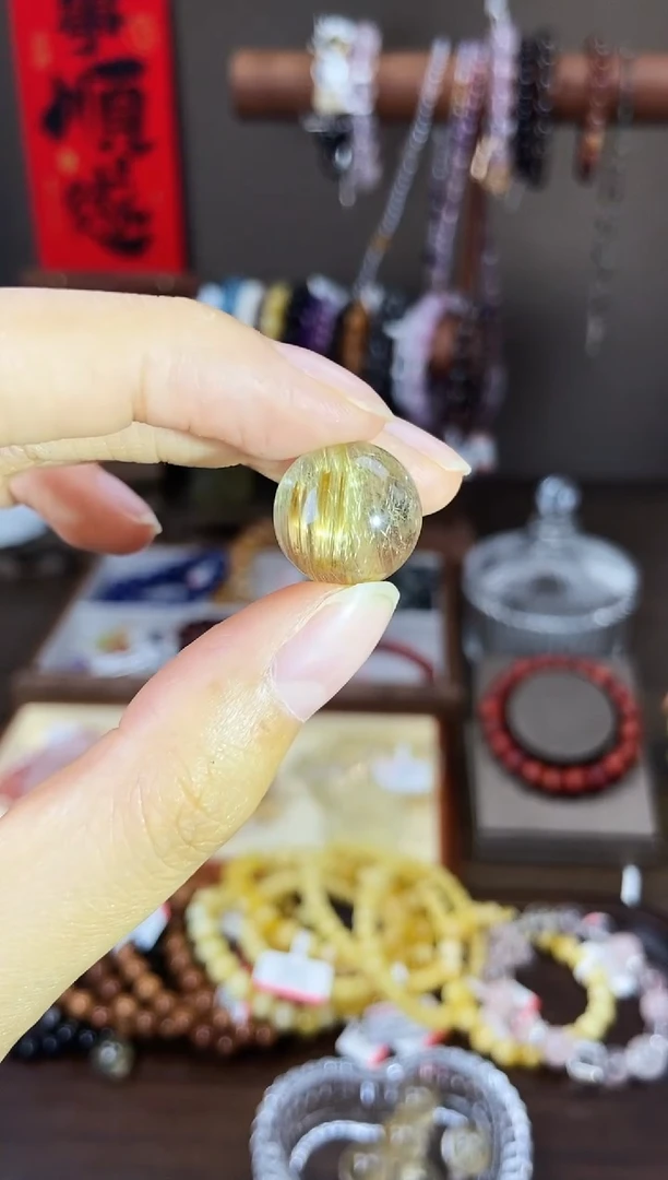 水晶手链未镶嵌金发晶单珠微瑕15mm