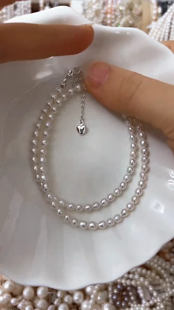 淡水珍珠银S925镶嵌项链微瑕珍珠项链925延长链