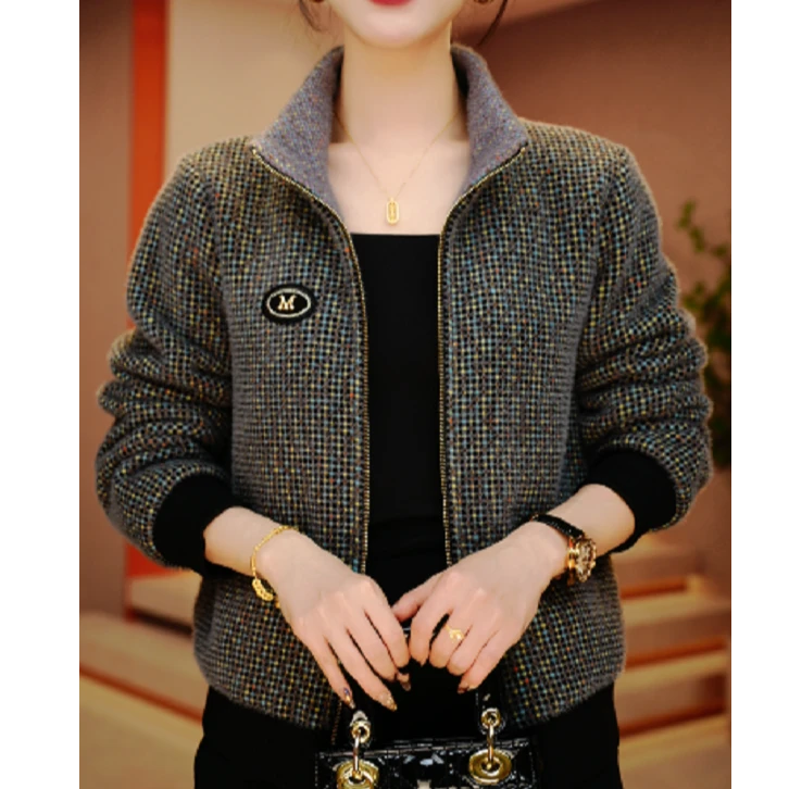 小点点-新款双面穿加绒印花气质上衣外套百搭显瘦时尚