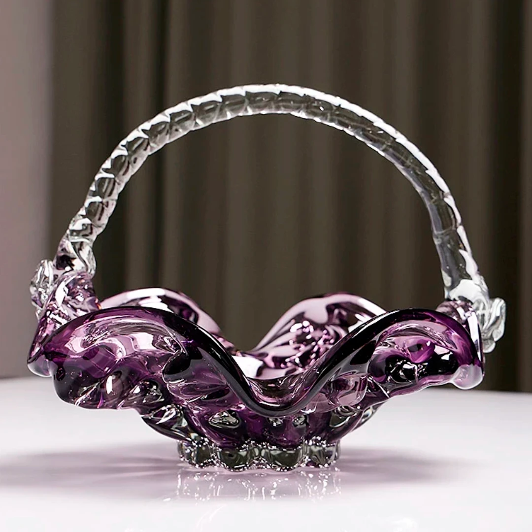 紫色大号折纸提篮琉璃轻奢摆件