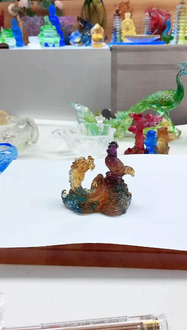 手工艺品琉璃彩色龙头凤尾摆件