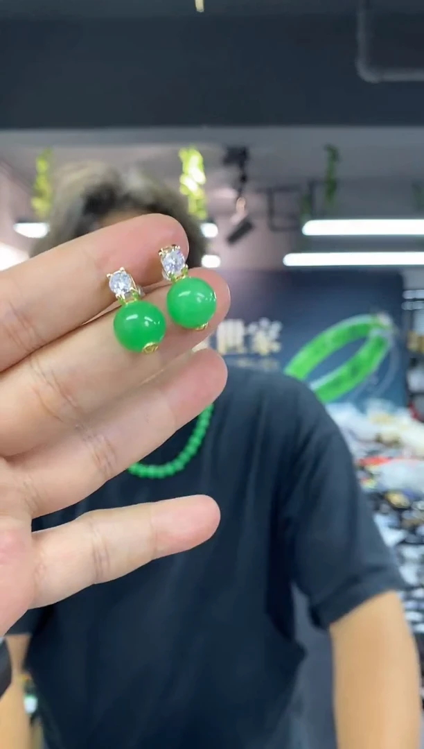 翡翠银S925镶嵌耳饰多样性发其一颜色微差