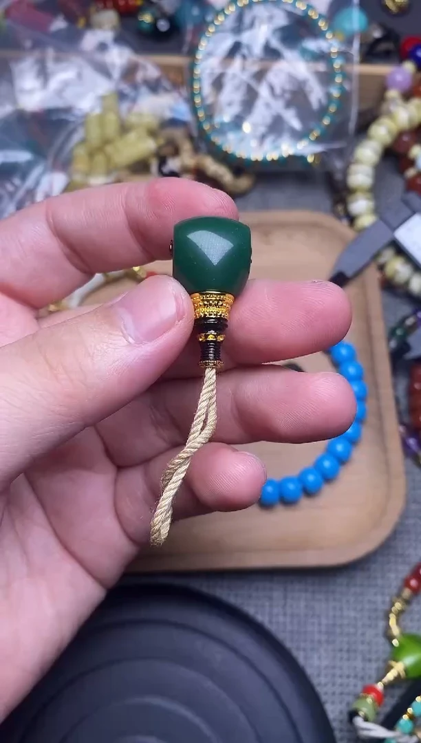 琉璃手工艺品菠菜绿分体三通 单个发