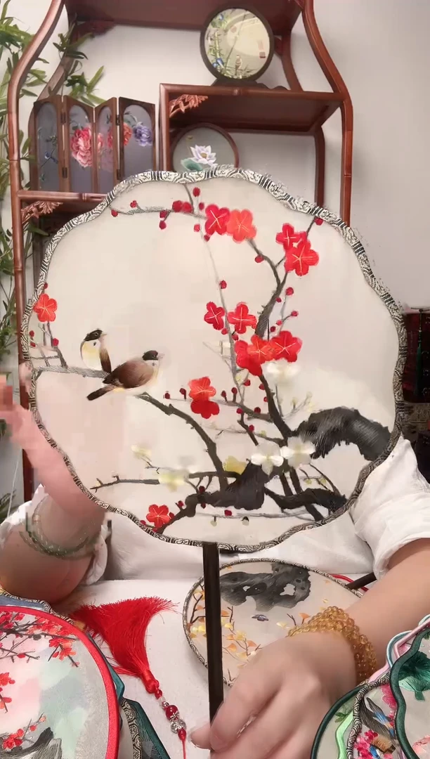 刺绣团扇--手工绣花---双面绣花