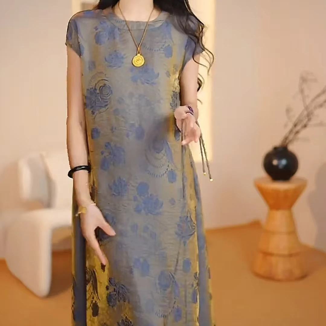 【玫瑰 浮光锦 】夏季花女装气质连衣裙收腰显瘦修身时尚裙子1168